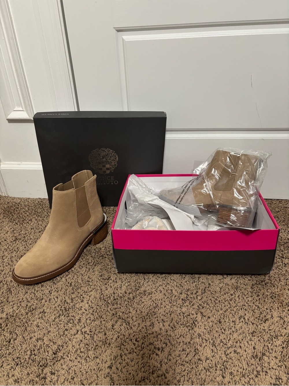 Vince Camuto Tan Suede Chelsea Ankle Boots